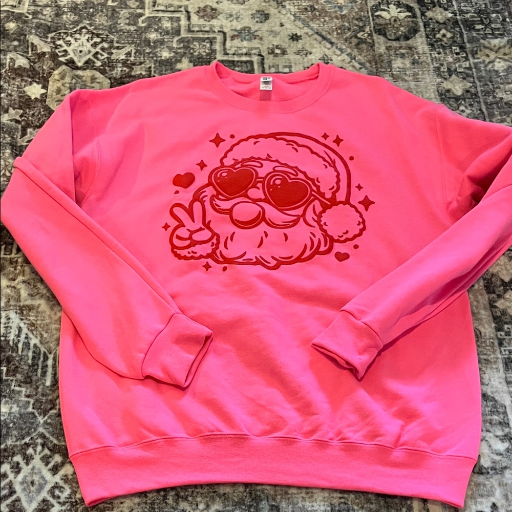 Jerzees Pink Santa Graphic Crewneck Sweater